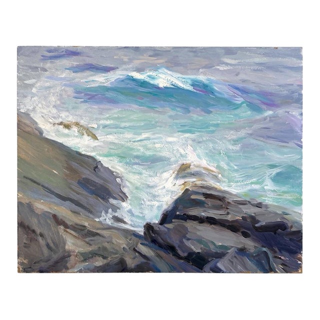 Original Mid Century Impressionist Style Painting of Waves For Sale