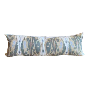 Raw Silk Ikat Long Lumbar Decorative Pillow in Green, Tan