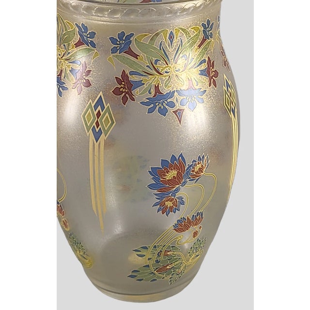 Art Deco Early 20th Century Art Deco Hand Painted Enamel Lucky Lotus Flowers Venetian Glass Vase, Made in Italy For Sale - Image 3 of 8