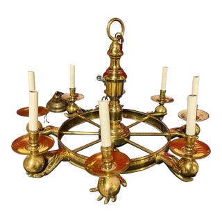 Vintage Brass Eight-Light Hand Chandelier For Sale
