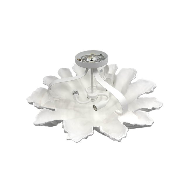 Currey & Co Hadley White Gesso Floral Semi Flush Mount Ceiling Light (Pre-Owned) For Sale - Image 12 of 14