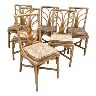 Vintage Boho Chic Rattan Dining Chairs - Set of 6 For Sale