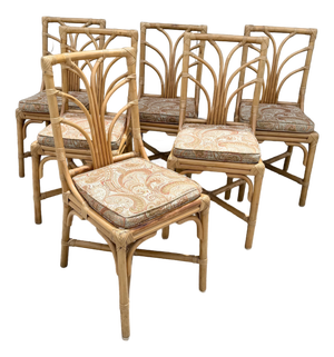 Vintage Boho Chic Rattan Dining Chairs - Set of 6