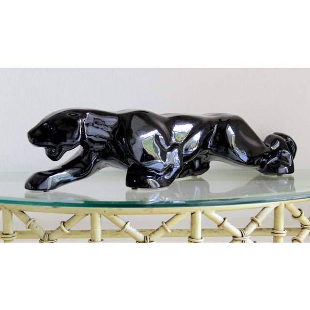 Vintage 1950s Black Panther Tv Lamp Base – Mid-Century Modern Glossy Black Ceramic Panther Sculpture – Made in Usa – Hollywood Regency Decor For Sale - Image 4 of 15
