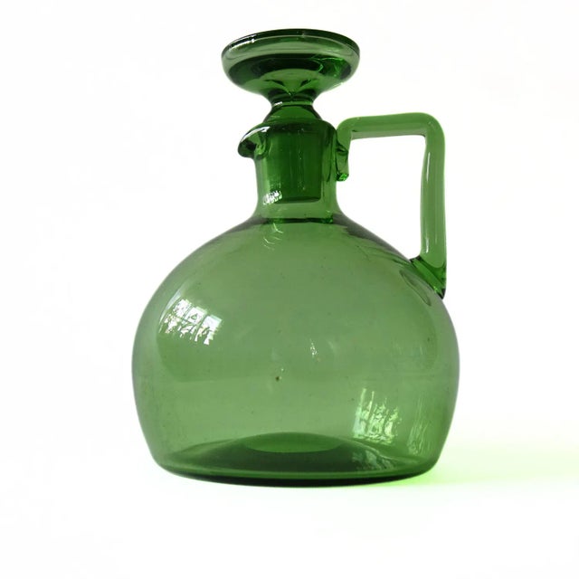 Small Antique Art Deco Green Art Glass Decanter attributed to Kosta For Sale - Image 4 of 7
