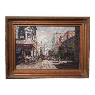 European Street Artist Signed Oil Painting on Canvas For Sale