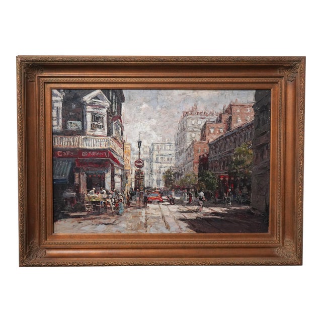 European Street Artist Signed Oil Painting on Canvas For Sale