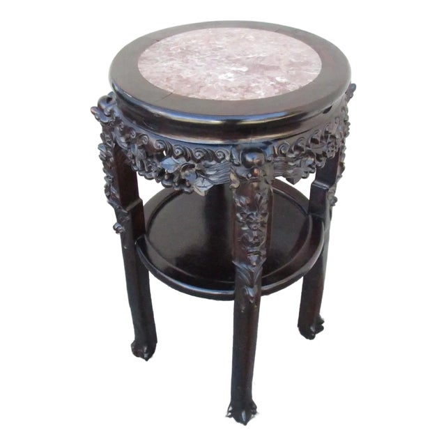 Marble Top Antique Chinese Hardwood Table For Sale