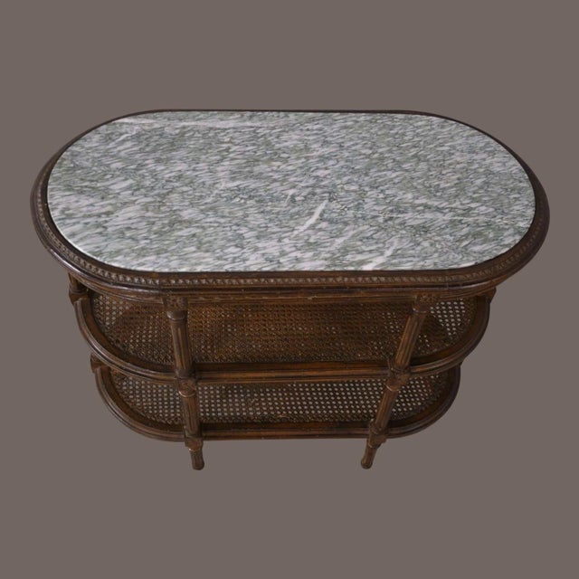 Antique French Louis XVI Style Marble & Caned Carved Fruitwood Drinks Side Table For Sale - Image 4 of 7