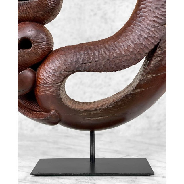 Mid 20th Century Vintage Asian Abstract Carved Rosewood Round Sculpture For Sale - Image 5 of 10