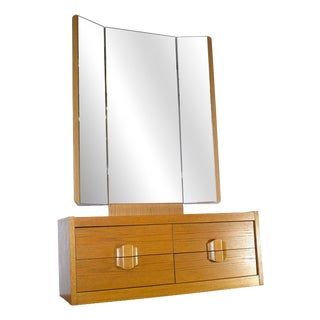 Vintage Mirrored Chest of Drawers in Oak, 1970s For Sale