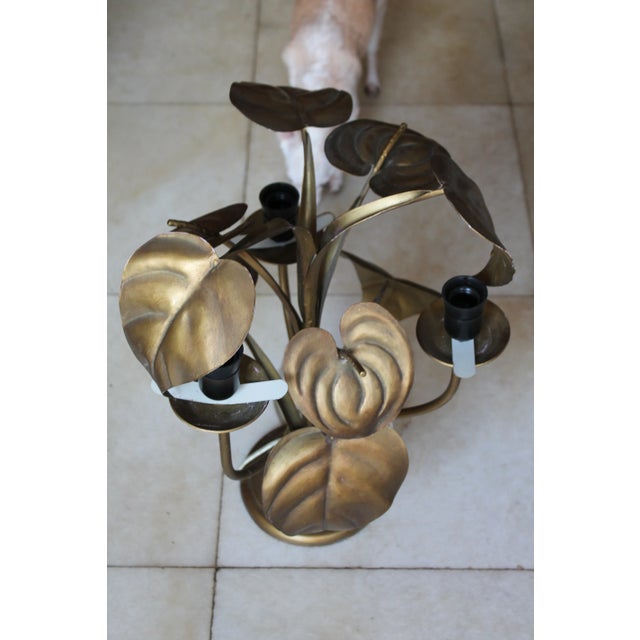 Vintage Mid Century Modern French Gilt Metal Anthurium Tommaso Barbi Style Table Lamp For Sale - Image 10 of 13