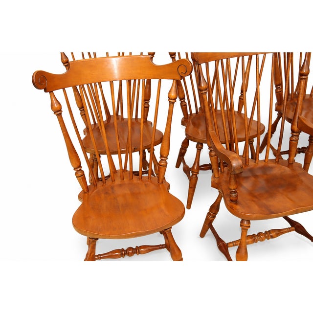 1970s Ethan Allen American Traditional Nutmeg Windsor Back Chairs- Set of 6 For Sale - Image 9 of 10