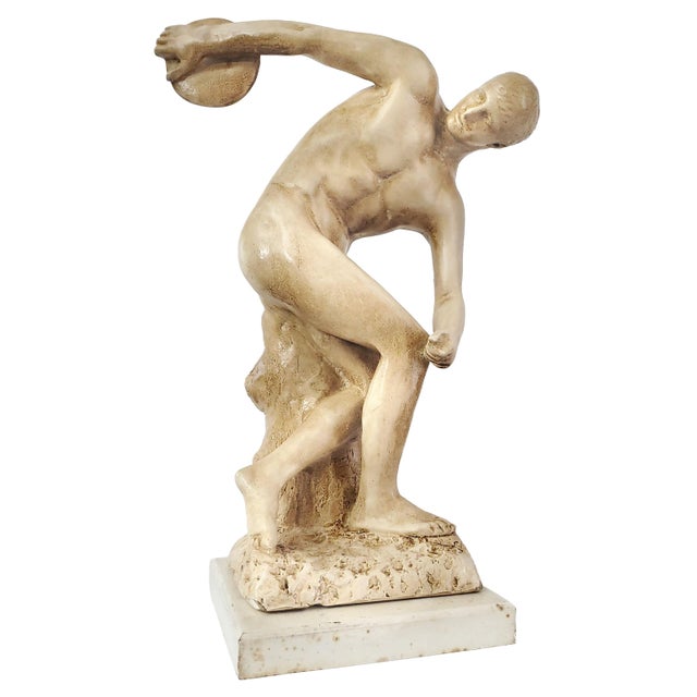 Grand Tour 1950s Plaster Discobolus Table Sculpture Statue For Sale - Image 3 of 13