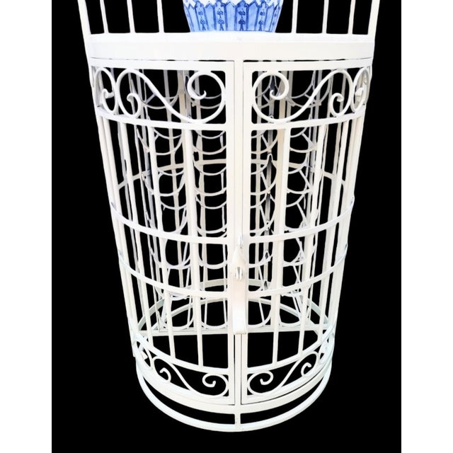1980s Vintage Massive Lacquered Iron Marble White 28 Bottle Freestanding Pagoda Top Wine Rack Holder For Sale - Image 5 of 9