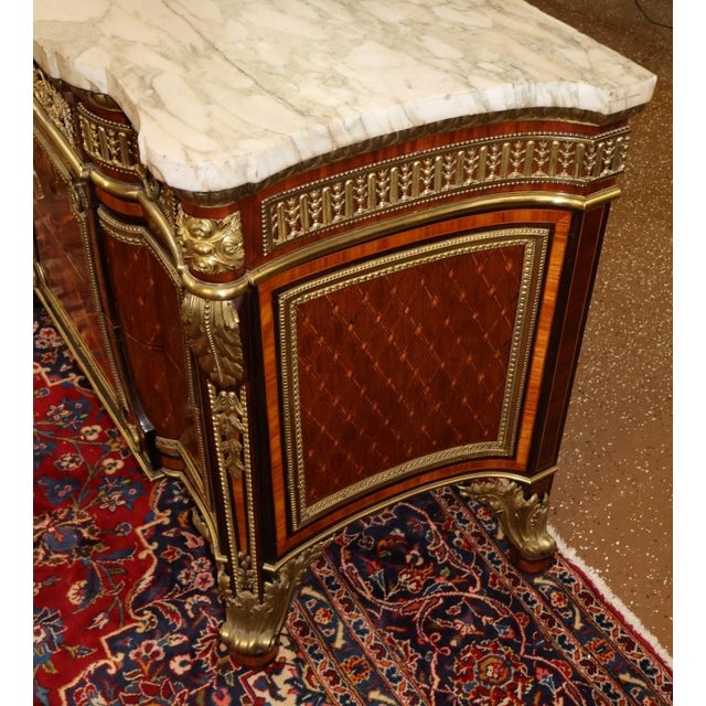 Wood 19th Century French Bronze Mount Inlaid Acajou Mouchete Riesener Style Commode For Sale - Image 7 of 16