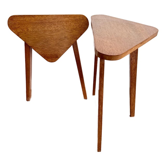 Pair of Vintage Modern Folding Triangular Side Tables Artisan Made MCM For Sale