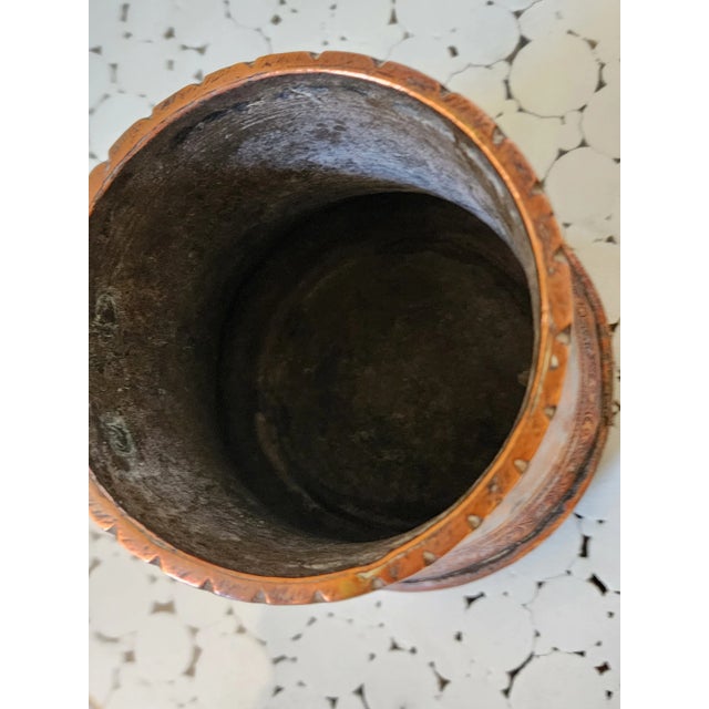 Antique Solid Cooper Hand-Hammered and Etched Mug With a Handle For Sale - Image 4 of 9