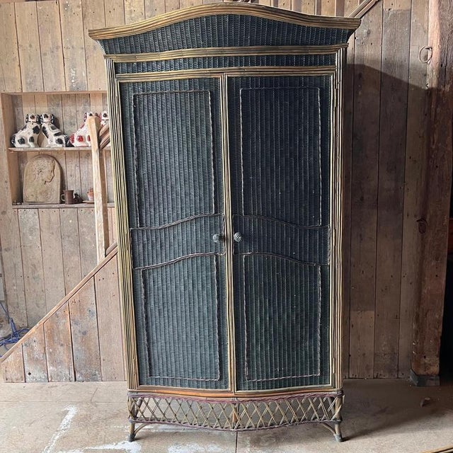 Vintage Full Length Teal Wicker Wardrobe For Sale - Image 18 of 18