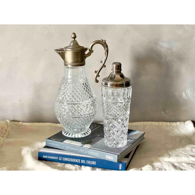 Vintage Cut Glass and Silver Plated Bar Set of Jug and Shaker, Italy, 1950s, Set of 2 For Sale - Image 11 of 11