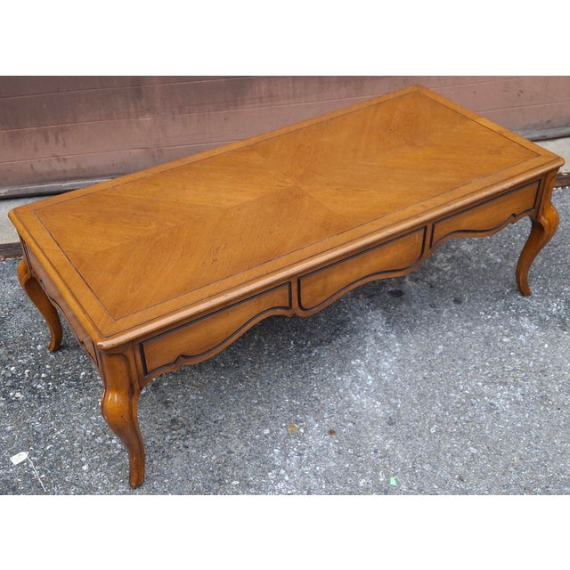 Mid 20th Century Mid 20th Century Weiman Mid Century Provincial Bookmatched Top Fruitwood Coffee Table For Sale - Image 5 of 10