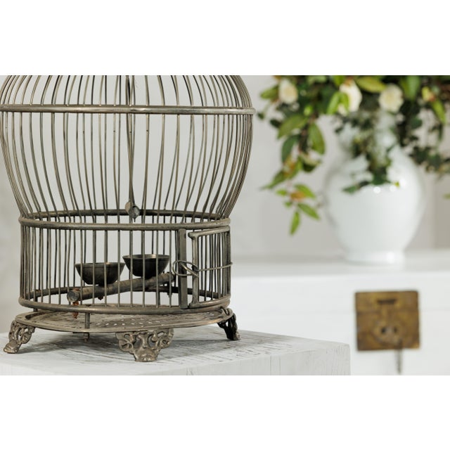 Antique Indian Brass Bird Cage with Montgolfière Form and Pierced Feet For Sale - Image 10 of 18
