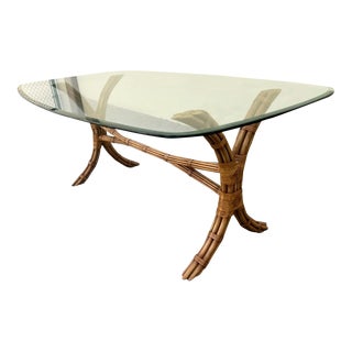 1970s McGuire Rattan X-Frame Dining Table For Sale