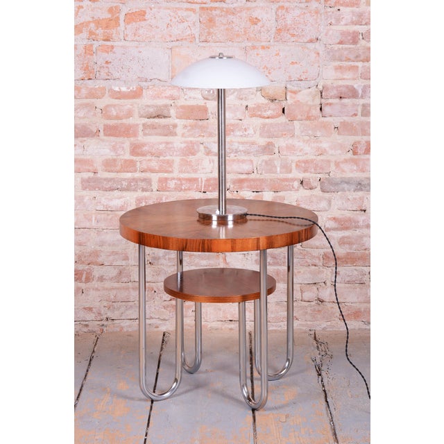 Bauhaus Table Lamp in Chrome, Steel, and Opaline Glass, Czech, 1930s For Sale - Image 9 of 10