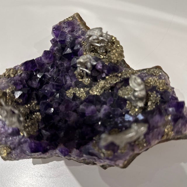 1970s Unique Amethyst Stone Mine Scene Crafted With Silver Men Working in a Mine, Art Display Piece For Sale - Image 5 of 12