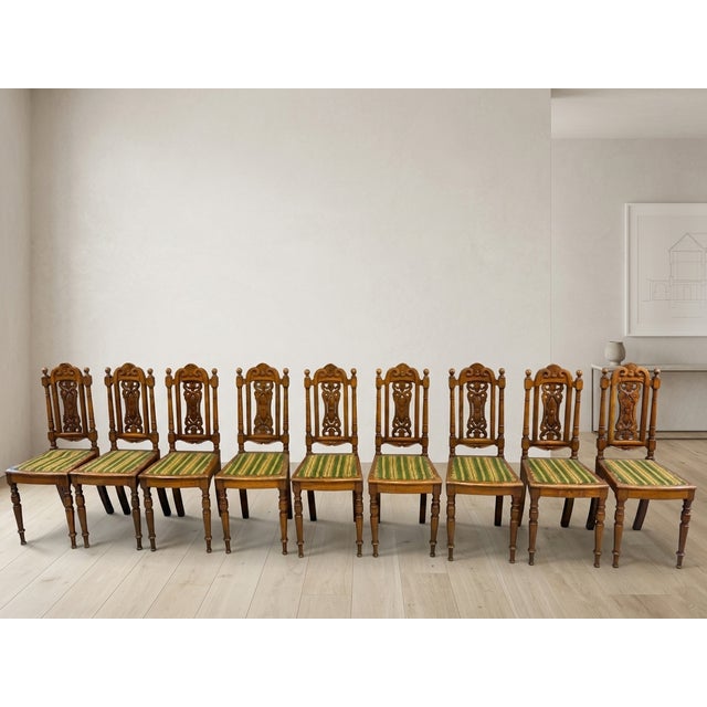 Early 20th Century Renaissance Revival Dining Chairs in Carved Wood, Czechoslovakia, 1920s, Set of 9 For Sale - Image 3 of 9