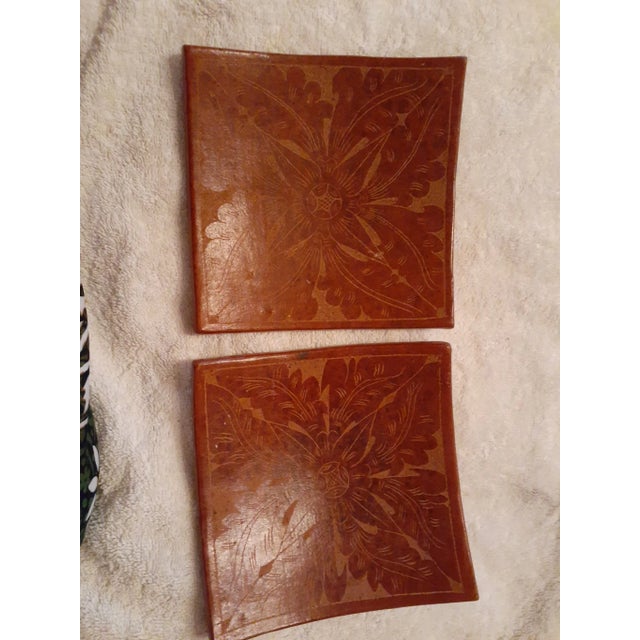 Ceramic 1990s Pair of Etched Terracotta Candle Holders Made in Indonesia For Sale - Image 7 of 8