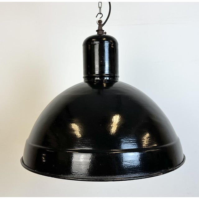 Black Industrial Black Enamel Factory Pendant Lamp, 1950s For Sale - Image 8 of 14