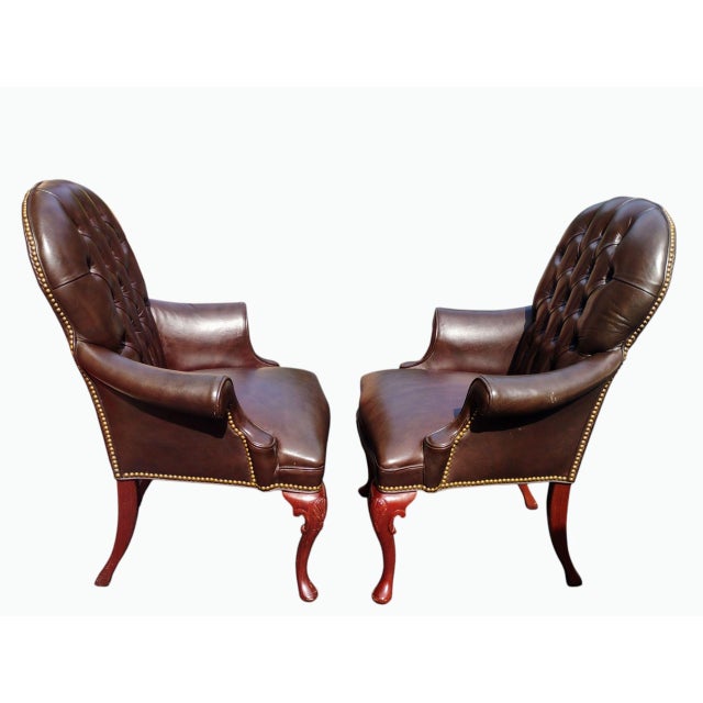 1960s Elevate Your Living Space With This Stunning Pair of Chesterfield Leather Armchairs by Hancock & Moore. For Sale - Image 10 of 12