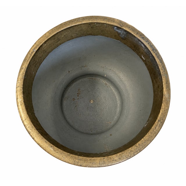 Brass Vintage Possibly Brass Jardiniere Planter With Engraved Floral and Geometric Design. For Sale - Image 8 of 9