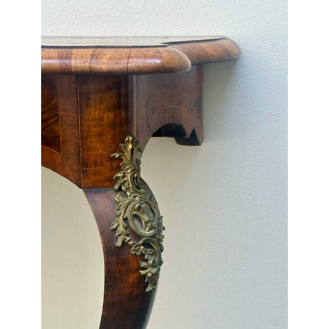 Very Fine Louis XV Burl Walnut Narrow Wall Console /Table , Circa 1880. For Sale - Image 9 of 10