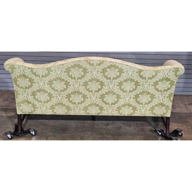 Wood Late 20th Century Chippendale Style Mahogany Sofa Green Silk Damask Fabric Made in North Carolina For Sale - Image 7 of 8