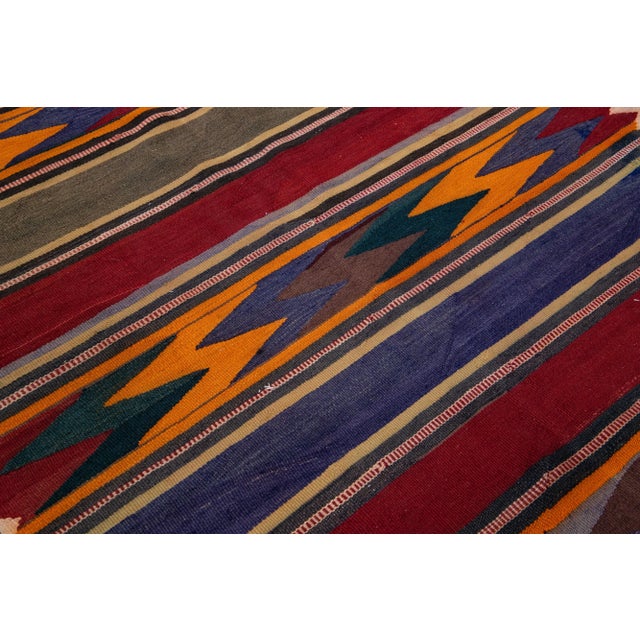 Vintage Kilim Handmade Flatweave Multicolor Striped Wool Runner For Sale In New York - Image 6 of 10