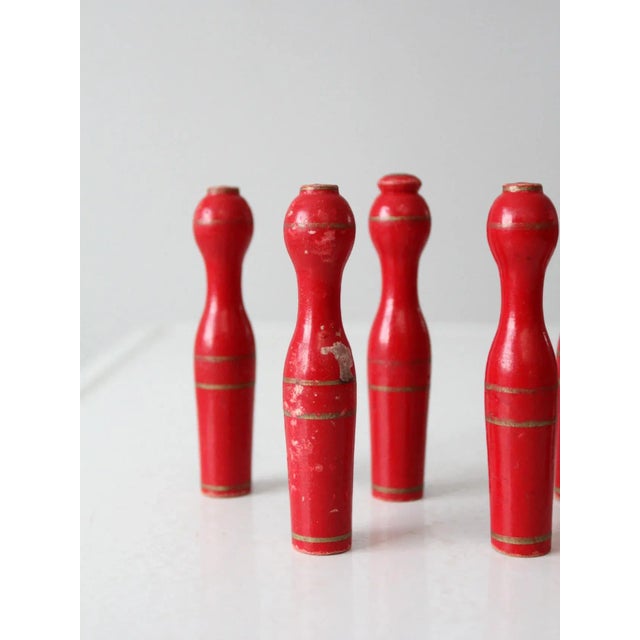 Wood Antique Table Top Red Skittles Set of 8 For Sale - Image 7 of 13