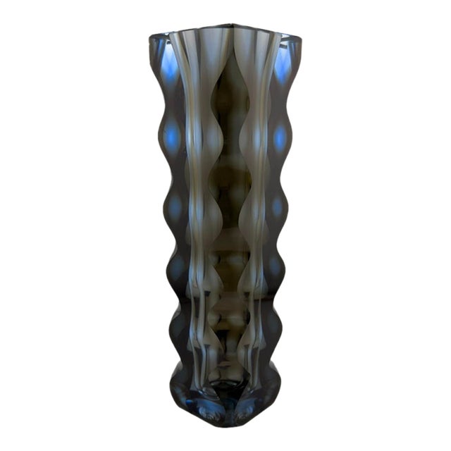 Vintage Optic Glass Vase by Oldrich Lipsky for Exbor, 1960s For Sale