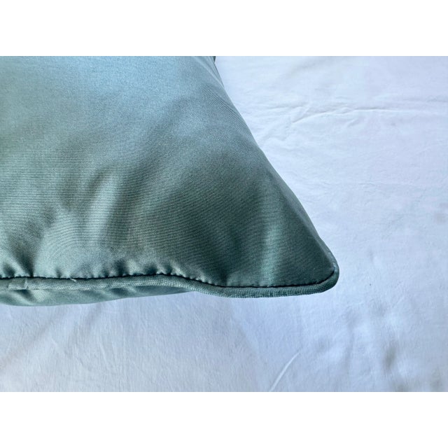 Early 21st Century Pair of Custom Blue-Green Silk-Cotton Square Pillows With Cord Detail For Sale - Image 5 of 12