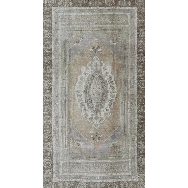 Vintage Turkish Oushak Rug With Faded Taupe, Soft Sage, and Muted Ivory 5'11" X 9'8" For Sale - Image 4 of 8