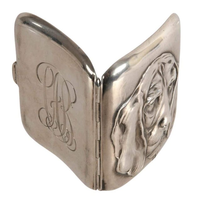 Art Nouveau Antique Unger Brothers Sterling Silver Hound Dog Cigarette Case, Circa 1905–1915 For Sale - Image 3 of 5