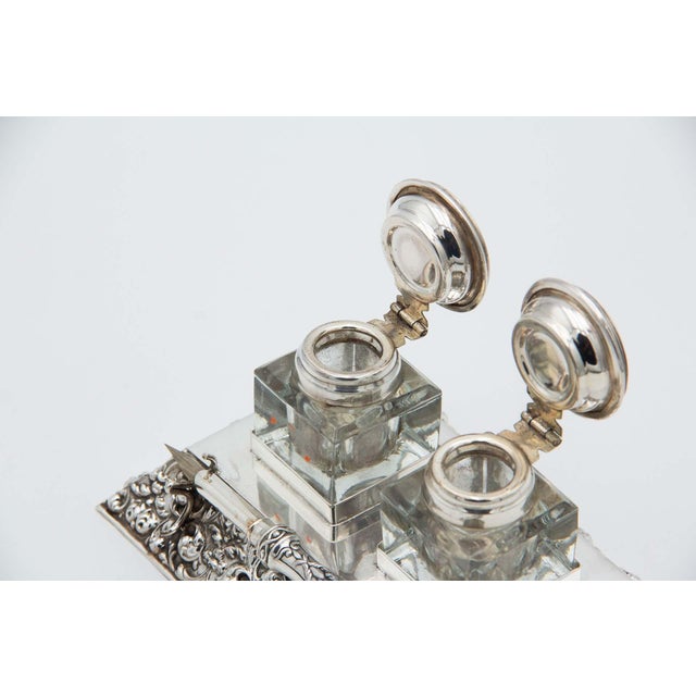 Embossed Silver Inkwell with Fountain Pen For Sale - Image 3 of 5