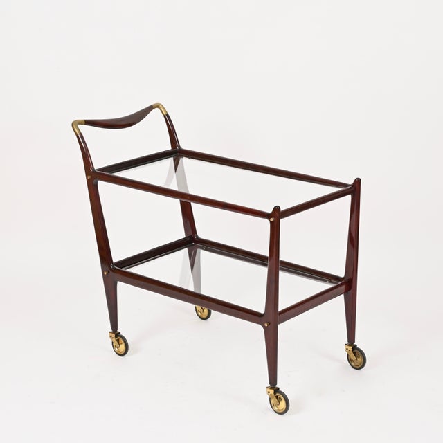 Metal Large Wood and Brass Mod. 58 Bar Cart, Italy, 1952 For Sale - Image 7 of 18