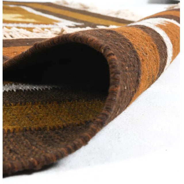Brown Mid Century Modern Vintage Swedish Handwoven Röllakan Wool Rug | Large 1970’s Scandinavian Geometric Flatweave Carpet For Sale - Image 8 of 11