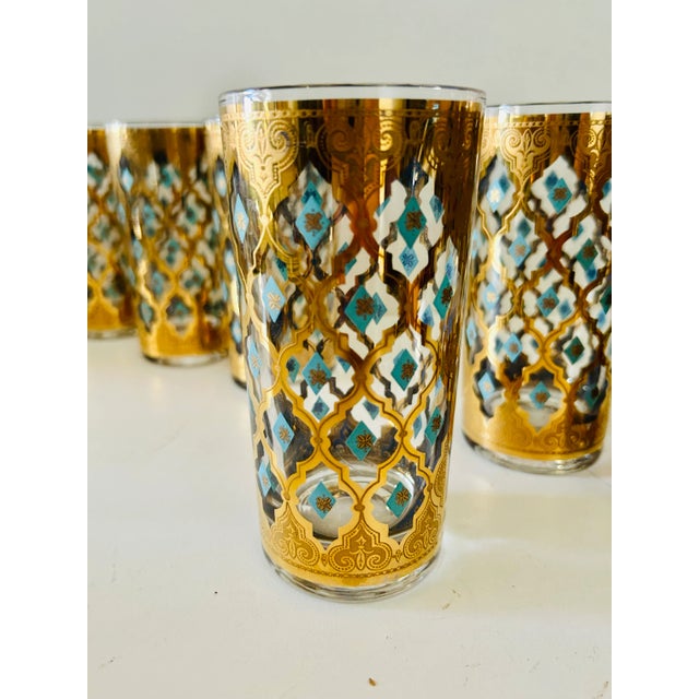 1960s Culver Valencia Blue & Gold 22k Highball Glasses- Set of 6 For Sale In Naples, FL - Image 6 of 7