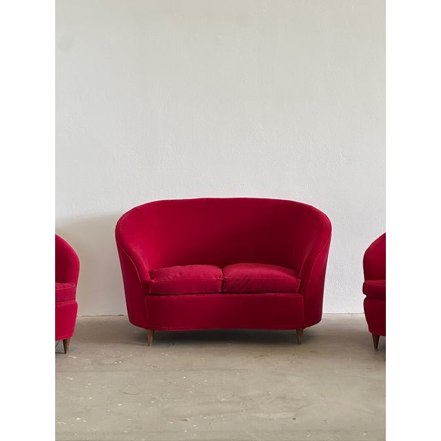 Sofa and Armchairs with Wooden Feet, 1950s, Set of 3 For Sale - Image 4 of 14