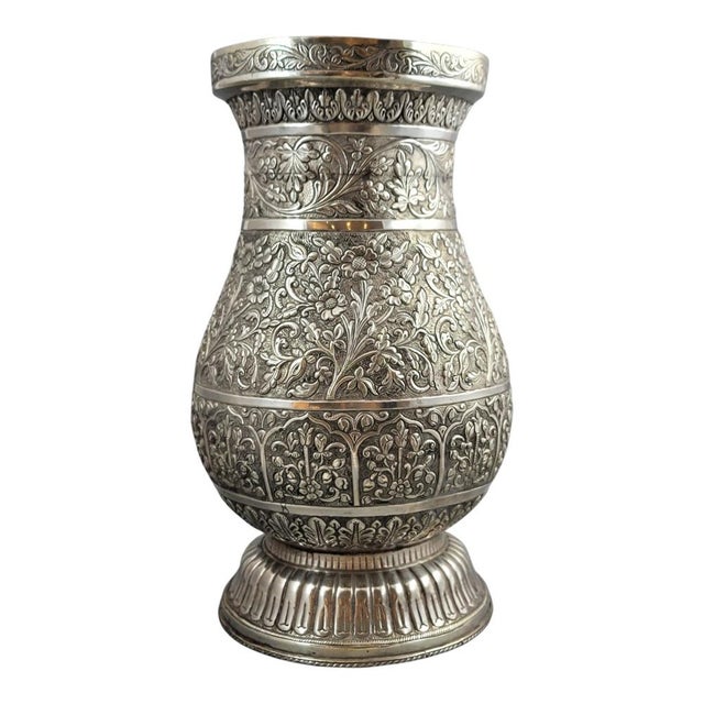 Large Indian Silver Vase For Sale - Image 4 of 16