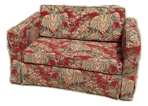 East Indian Chintz Tapestry Loveseat - Red Ground Elephants