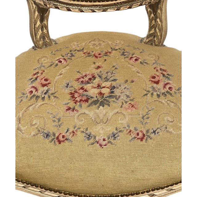 1930s Vintage French Provincial Fauteuil Chair With Floral Needlepoint Design For Sale - Image 10 of 12